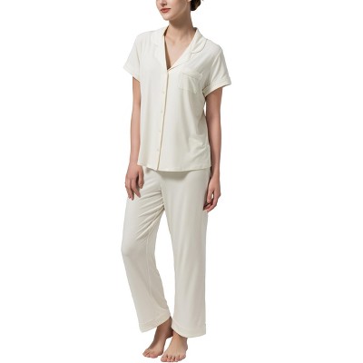 Dream Valley® Women's Button Down Short Sleeve Shirt and Pants 2 Piece Pajama Set