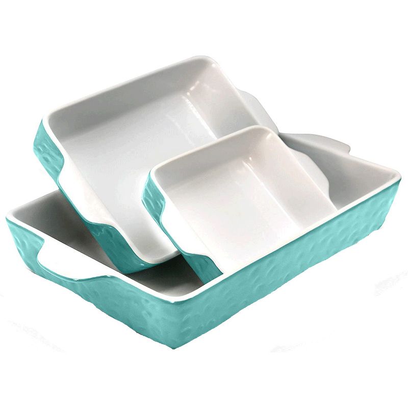 NutriChef NCCREX3 Rectangular Ceramic Stackable 3 Piece Nonstick Stain Resistant Oven and Microwave Safe Kitchen Bakeware Pan Set, Aqua (2 Pack), 3 of 7
