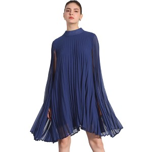Allegra K Women's Loose Flowy Cloak Sleeve Cape Pleated Chiffon Dress - 1 of 4