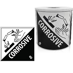 KOVOT - 500 Labels - 4"x4" Corrosive DOT (Class 8) Hazardous Materials Warning Labels 500 Dangerous Goods Labels on Roll D.O.T. Adhesive Stickers - 1 of 4