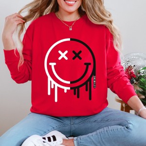 Simply Sage Market S.W.Smiley Black And White Drip Garment Dyed Long Sleeve - 1 of 4