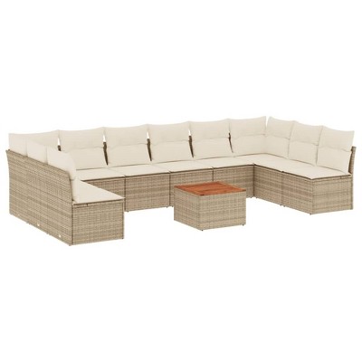 vidaXL Patio Sofa Set with Cushions Outdoor Furniture 11 Piece Poly Rattan - Beige and Cream