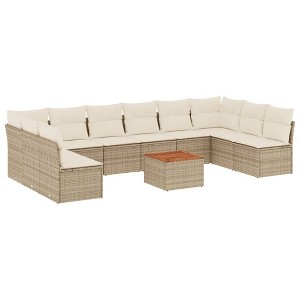 vidaXL Patio Sofa Set with Cushions Outdoor Furniture 11 Piece Poly Rattan - Beige and Cream - 1 of 4