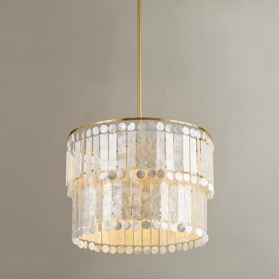 Aged Brass 24" Drum Chandelier with Capiz Shells