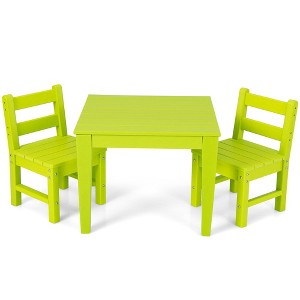 Costway 3PCS Kids Table & 2 Chairs Set Outdoor Heavy-Duty All-Weather Activity Table Set - 1 of 4