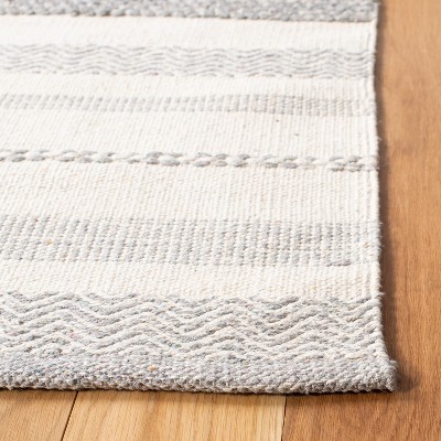 Ivory and Gray Striped Wool Cotton 8' x 10' Area Rug