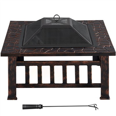Yaheetech 32in Fire Pit Table Square Metal Firepit Stove Backyard Garden Fireplace for Camping
