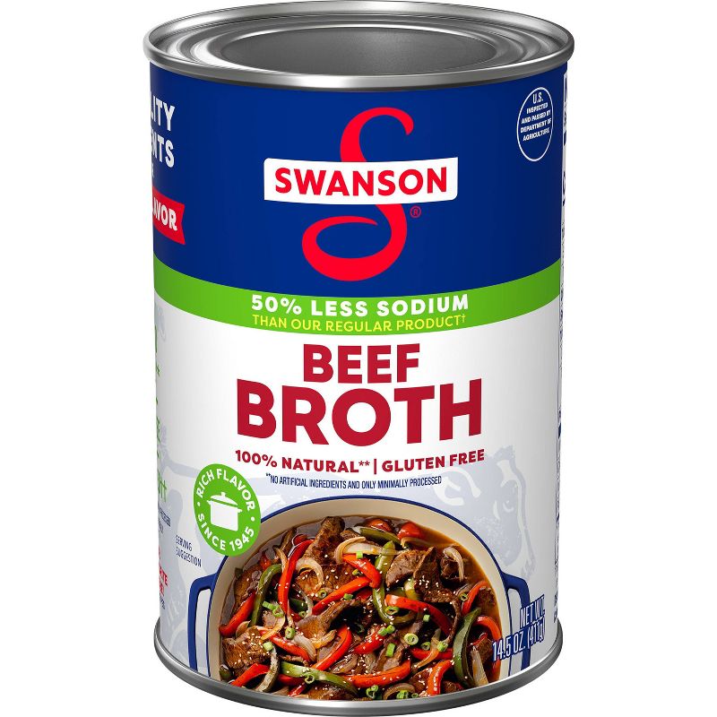 Swanson 100% Natural Gluten Free 50% Less Sodium Beef Broth - 14.5oz, 1 of 14