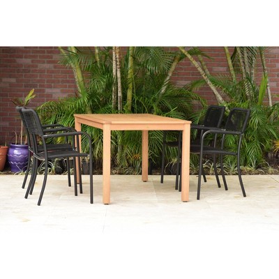 Ana 5pc Teak Finish & Aluminum Rectangular Patio Dining Set - Black - Amazonia