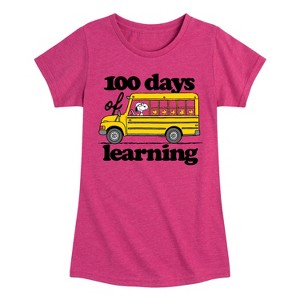 Girls' - Peanuts - 100 Days Of Learning Fitted Short Sleeve Graphic T-Shirt - 1 of 4