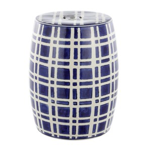 Eytan 18.25" Garden Stool - ACS4602 - Indoor/Outdoor - Navy/White - Safavieh - 1 of 4