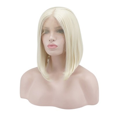 Unique Bargains Women's Medium Long Straight Bob Lace Front Wigs with Wig Cap 12" Beige 1PC
