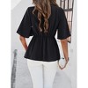 Women's Summer V Neck Peplum Tops Tie Waist Wrap Blouse Short Sleeve Casual Ruched Shirts - 2 of 4