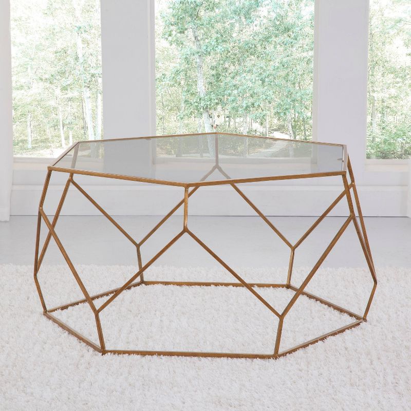 Roxy Hexagonal Cocktail Glass Table Gold - Steve Silver Co., 1 of 5