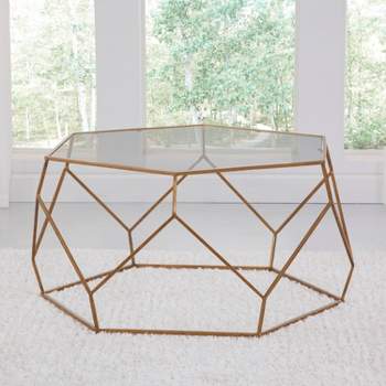 Roxy Hexagonal Cocktail Glass Table Gold - Steve Silver Co.