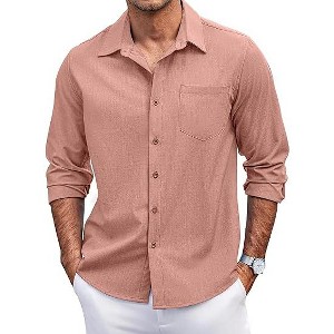 COOFANDY Men's Casual Button Down Shirts Long Sleeve Untucked Shirts Regular Fit Linen Shirt - 1 of 4