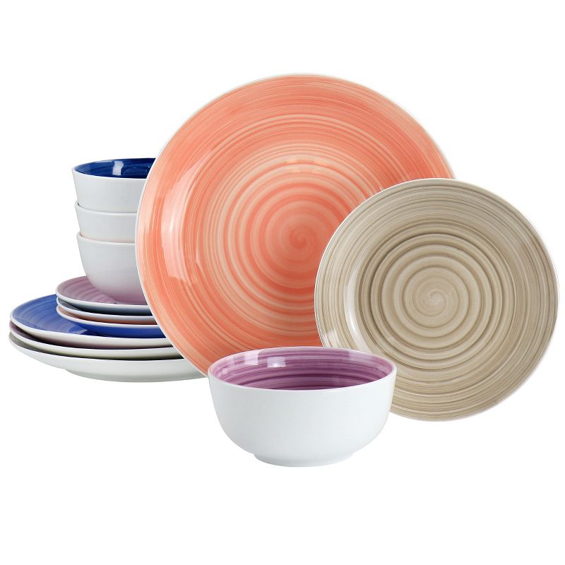 Gibson Home Color Vibes Fine Ceramic 12 Piece Dinnerware Set in Assorted Colors, 1 of 10