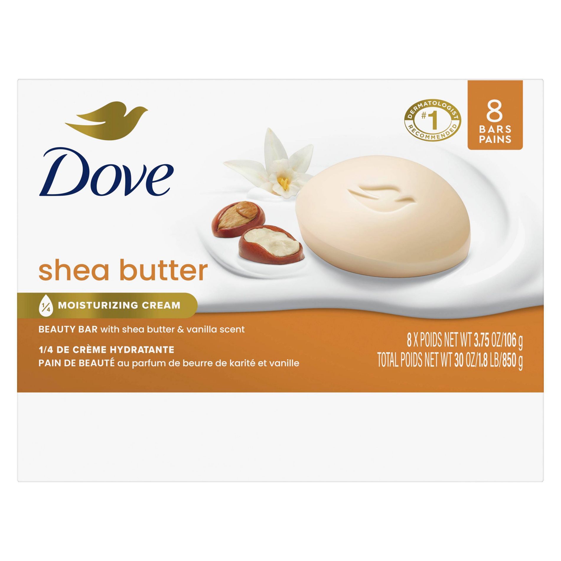Dove Beauty Purely Pampering Shea Butter with Warm Vanilla Beauty Bar Soap - 8pk - 3.75oz each
