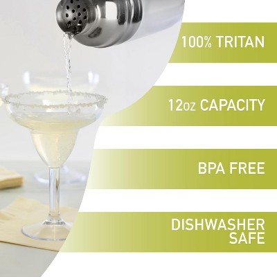 Clear Tritan Unbreakable Stemmed Margarita Glasses Set of 8