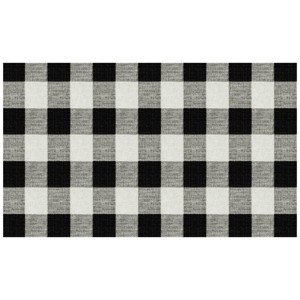 Bungalow Flooring 3'x5' Plaid FlorArt Low Profile Machine Washable Kitchen Mat Black: Indoor Skid-Resistant Rug - 1 of 2