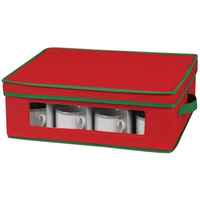 Red and Green Fabric Collapsible Christmas Cup Storage Box