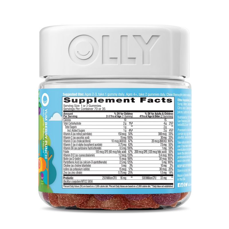 OLLY Kids' Multivitamin + Probiotic Gummies - Berry Punch, 4 of 15