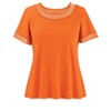 Collections Etc Flattering Crochet Lace Trim Short Sleeve Cotton Tee - 4 of 4