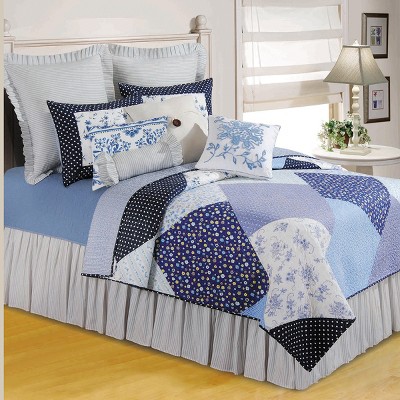 White and Blue Floral Pattern Outdoor Throw Pillow