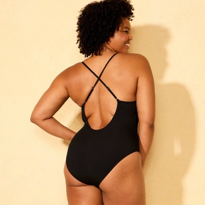 Shade & Shore Women's Long Torso Ribbed Plunge Neck Cheeky Coverage Plunge One Piece Swimsuit - Shade & Shore™ Black XL — фото 5