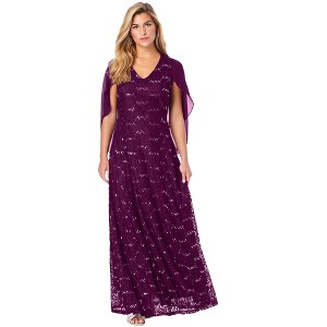 Roaman's Women's Plus Size Lace Cape Gown - 1 of 4