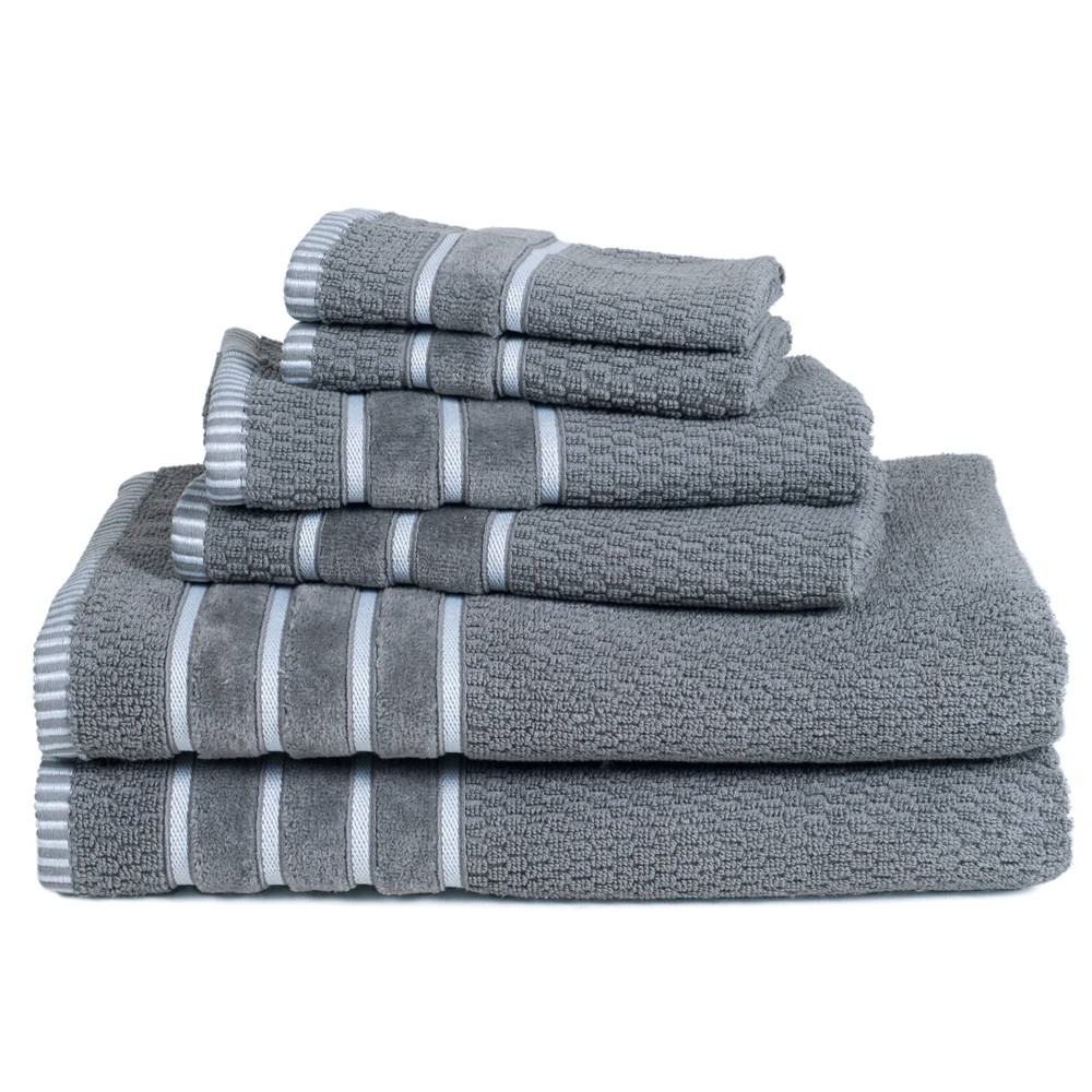 6pc Combed Cotton Bath Towel Set Silver - Yorkshire Home: Lightweight 300-450 GSM, Striped, Machine Washable