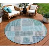 Aqua Ivory And Gray Geometric Washable Indoor Outdoor Area Rug - 2 of 4