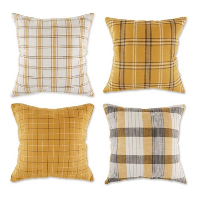 4pk 18"x18" Mixed Plaid Square Throw Pillow Covers Gold - Design Imports