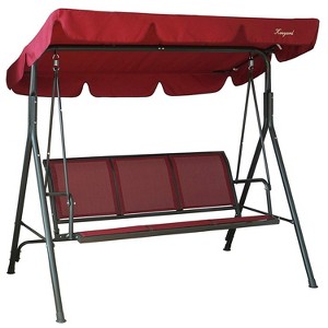 Kozyard Belle 3-Seater Outdoor Patio Glider Swing featuring a Durable, Weather-Resistant Powder-Coated Steel Frame and Comfortable Textilene Seats - 1 of 4