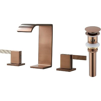 Mixxidea Waterfall Bathroom Sink Faucet 3 Hole, 8 inch with Pop Up Drain Rose Gold