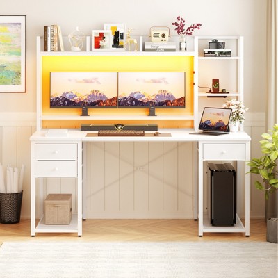 Aheaplus 47-55 inch Computer Desk with with 3 Drawers and Storage Shelves