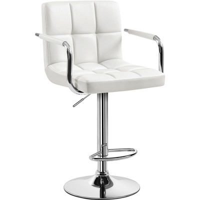 Yaheetech PU Leather Swivel Bar Stool Adjustable Seat Height for Dining Room, Bar Counter, White