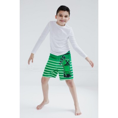 Minecraft Creeper Big Boys UPF 50+ Compression Swim Trunks Green Stripes 10-12 — фото 2