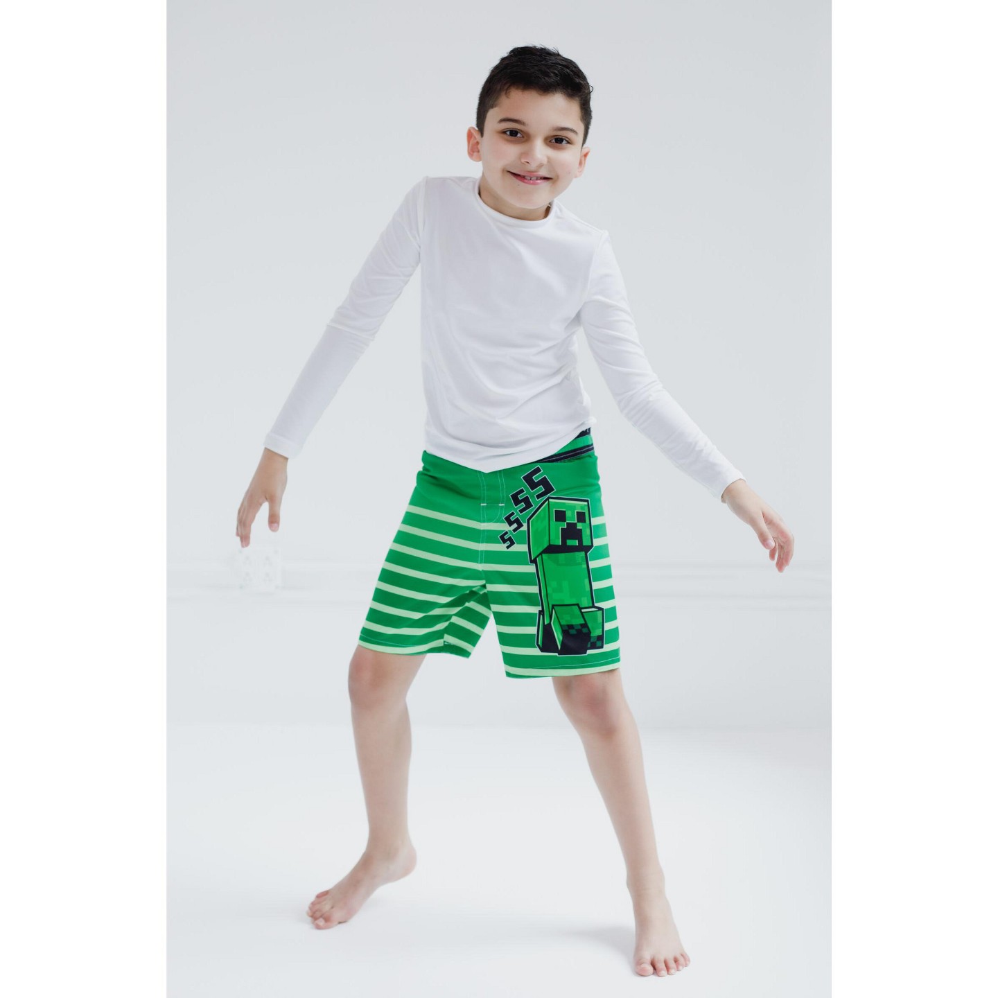Minecraft Creeper Big Boys UPF 50+ Compression Swim Trunks Green Stripes 10-12, цвет: Зелёный — фото 2