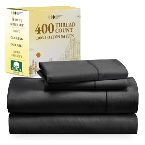 Cotton Sheets Set - Softest 400 Thread Count Bed Sheets, 100% Cotton Sateen, Cooling, Deep Pocket by California Design Den - 1 of 4