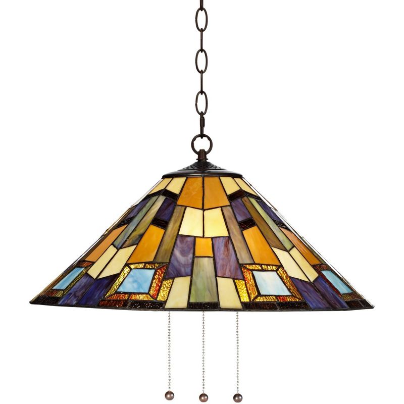 Robert Louis Tiffany Bronze Plug In Swag Pendant Chandelier 21 1/4" Wide Tiffany Style Art Glass Fixture for Dining Room House (Colors May Vary), 1 of 10