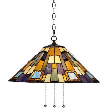 Robert Louis Tiffany Bronze Plug In Swag Pendant Chandelier 21 1/4" Wide Tiffany Style Art Glass Fixture for Dining Room House (Colors May Vary)