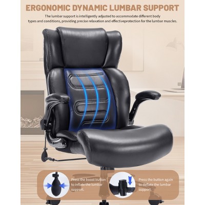Big and Tall Executive Office Chair PU Leather with Lumbar Support and Built-in Leg Exerciser for Heavy Adults -3irtyhousy