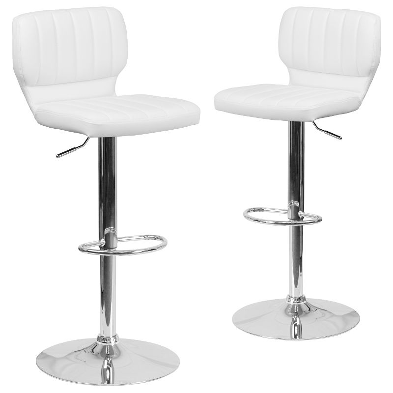 Merrick Lane Set of Two Swivel Bar Stools with Vertical Stitched Back and Adjustable Chrome Base with Footrest, 1 of 14