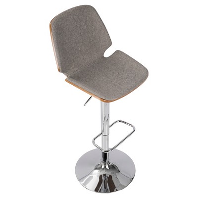 Walnut and Grey Adjustable Swivel Bar Stool with Metal Base