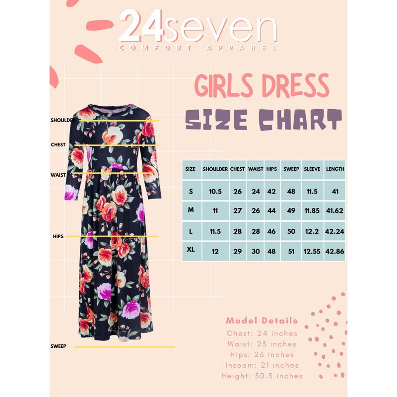 24seven Comfort Apparel Girls Floral Pleated Waist Maxi Dress, 4 of 5