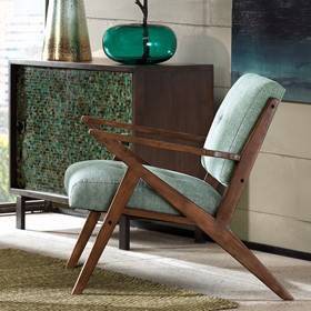 Mid-Century Modern Seafoam Lounge Chair with Pecan Wood Finish