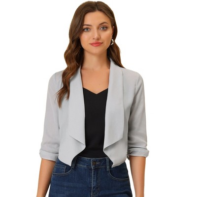 Allegra K Women's 3/4 Ruched Sleeve Shawl Lapel Lightweight Open Front Cardigans