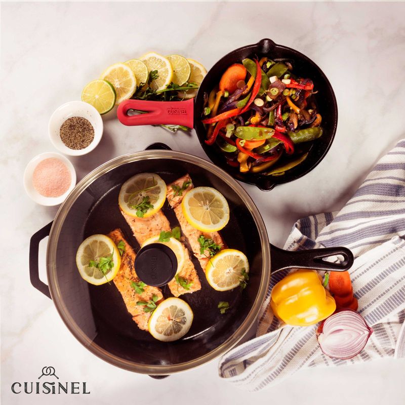 Cuisinel Cast Iron Skillet Set - 8" + 12"-Inch Frying Pan + Glass Lids, 3 of 4