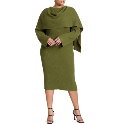 ELOQUII Women's Plus Size Scarf Sweater Dress